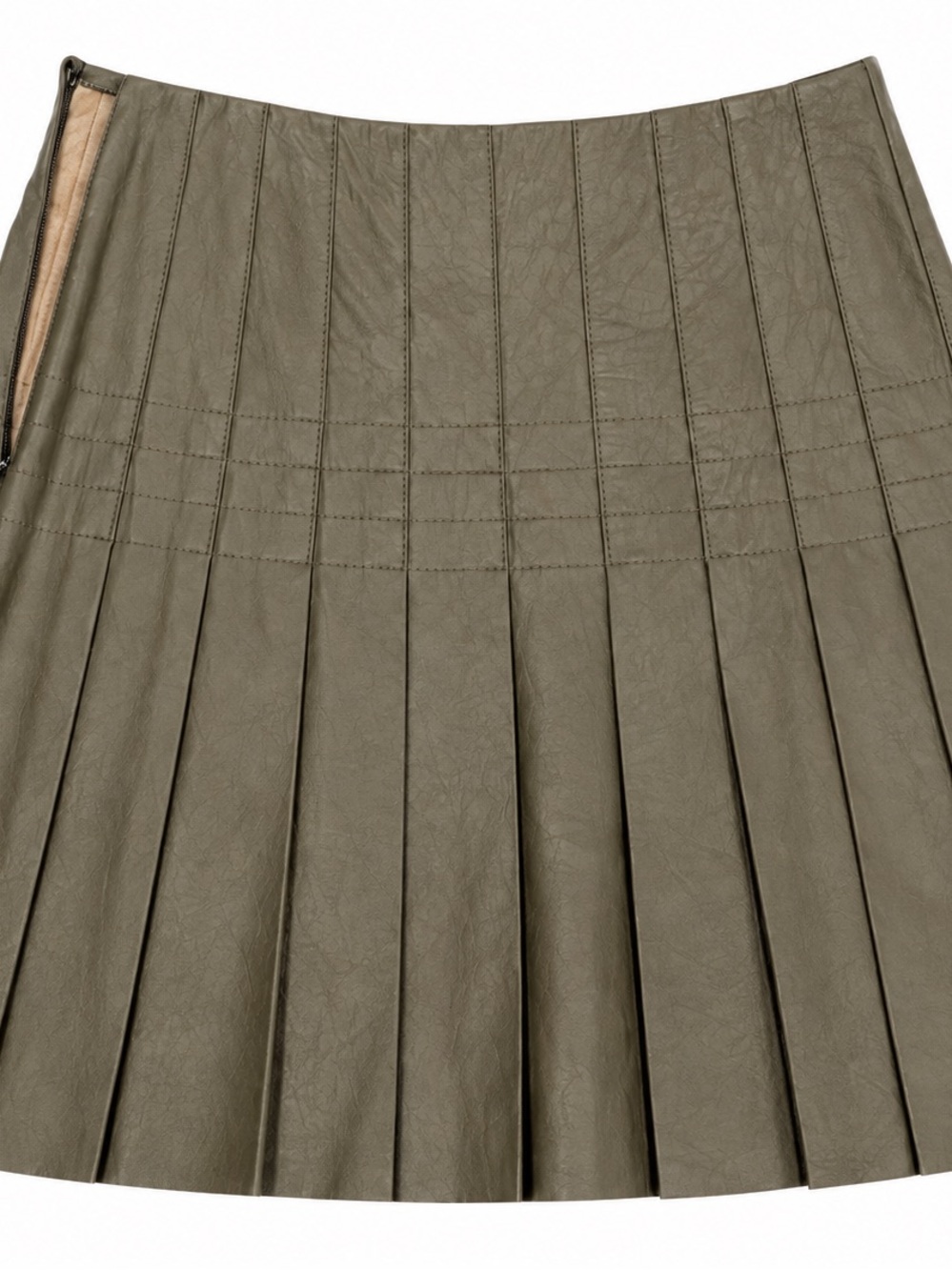 Catherine Malandrino Genuine Leather Pleated A-Line Mini Skirt, size 6